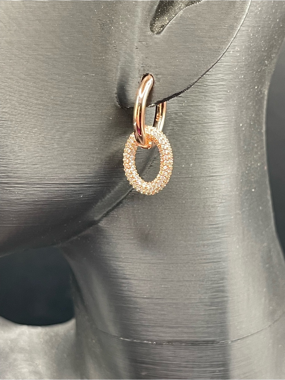 Bomb Party Pavé Rose Gold Oval Hoop Drop Earrings 2 Options For Wearing NWOT